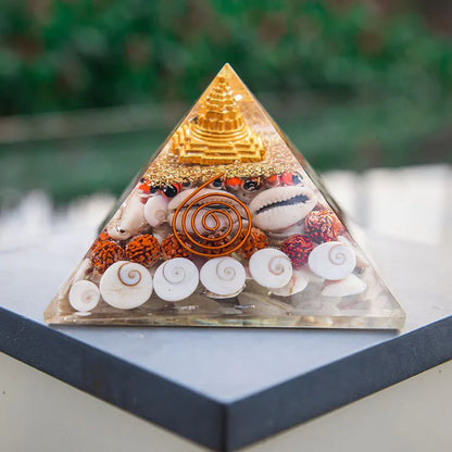 Shree Yantra Gomti Chakra Orgone Pyramid - For Wealth, Financial Stability and Prosperity