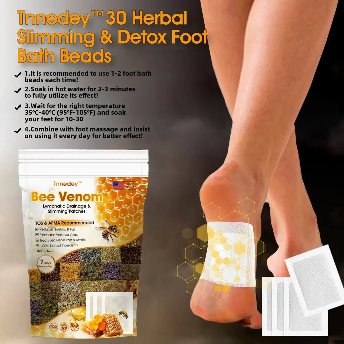 Bee Venom Lymphatic Drainage & Slimming Foot Patches (Set of 60) 🐝 Buy 1 Get 1 FREE! 🌿👣